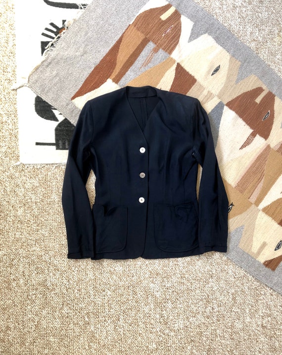 Vintage 40s Dark Navy Blue Padded Shoulder Blazer