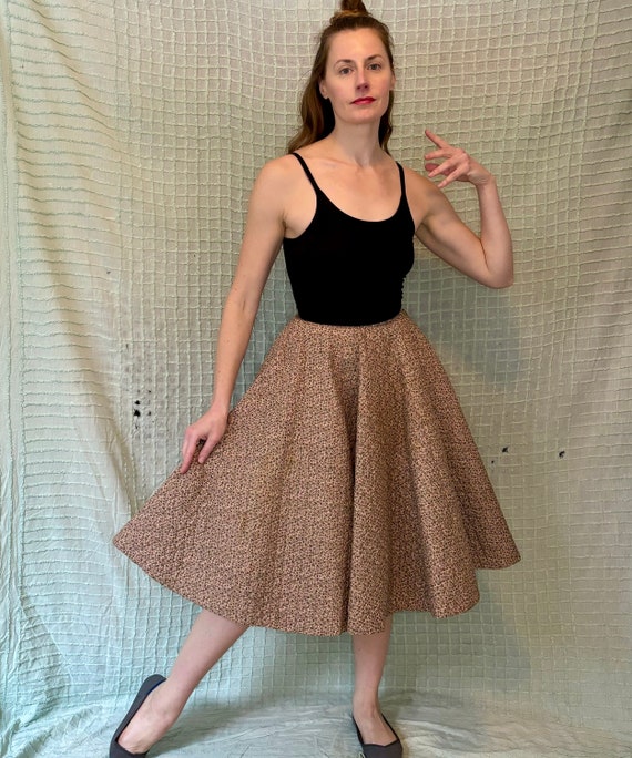 Vintage 50s Beige Black Calico Floral Rockabilly … - image 3