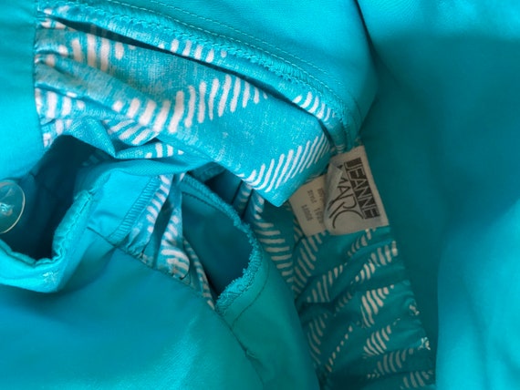 Vintage 80s Teal White Cotton Stripe Full Pleated… - image 5