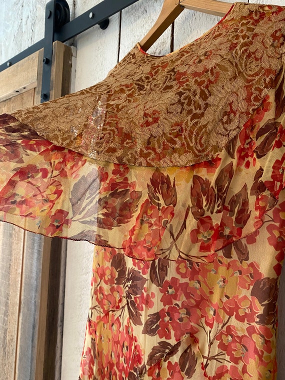 1920s Vintage Antique Orange Floral Silk Chiffon … - image 10