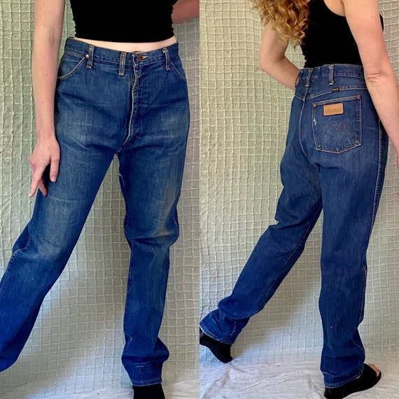 Vintage 70s Dark Blue Wash Denim Straight Leg Jea… - image 2