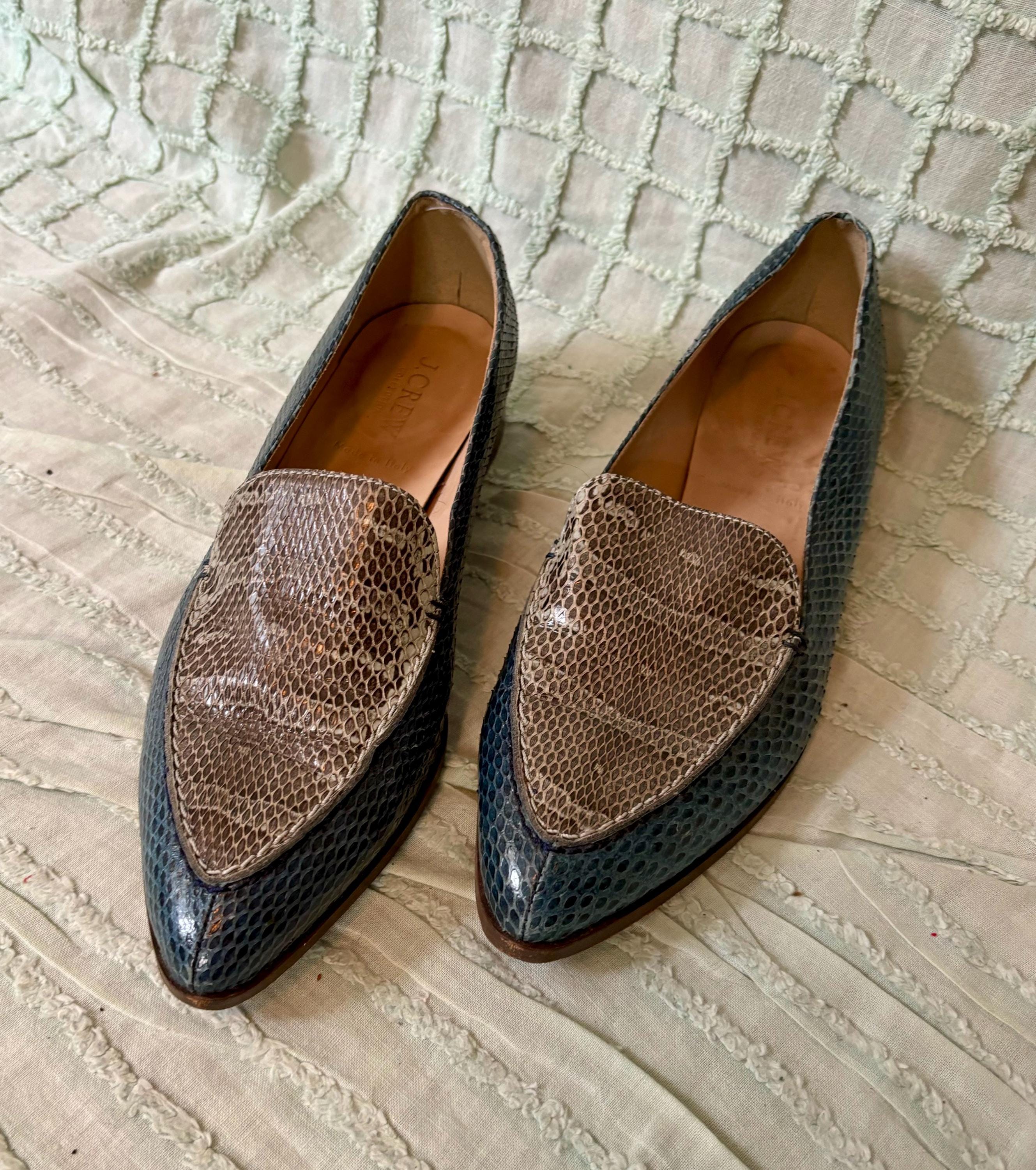 Vintage 90s Blue Gray Snake Skin Pointed Toe Italian Flat Loafers by J Crew Oarsman Size 6.5 Etsy Singapore