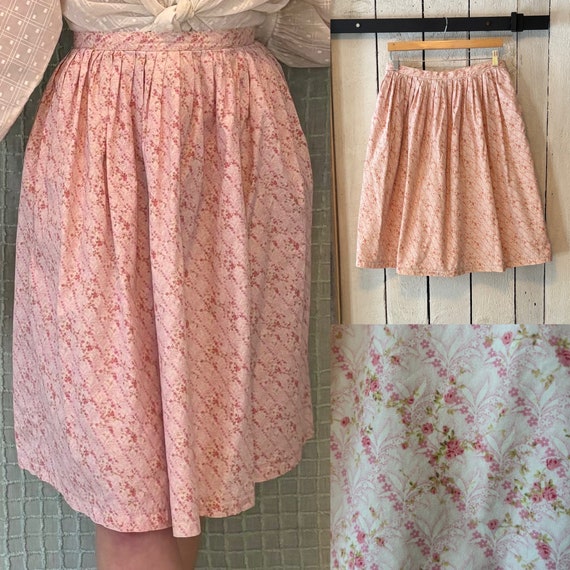 Buy Vintage 90s Pretty Pink Floral Pleated Full Skirt by  