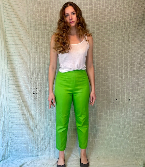 Vintage 60s Lime Green Back Zip Petal Pusher High Rise Vintage 60s Lime Green Back Zip Petal Pusher High Rise