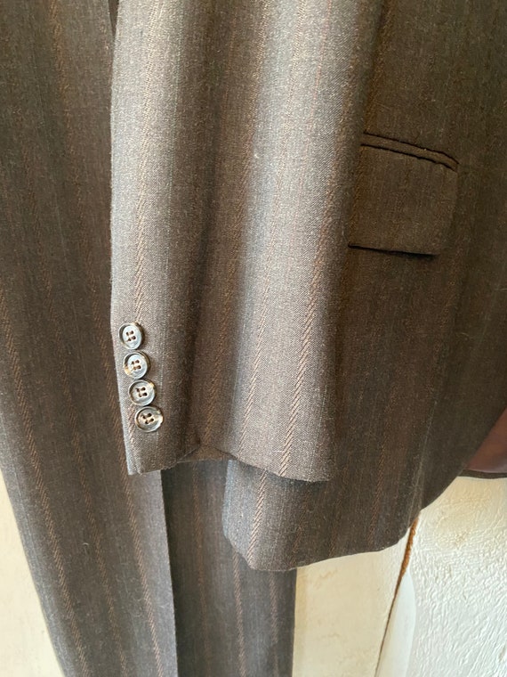 Vintage 70s Dark Copper Brown Stripe Suit Jacket … - image 6