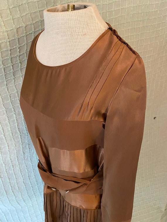 Vintage 20s Copper Drop Waist Pleated Flapper Dre… - image 10