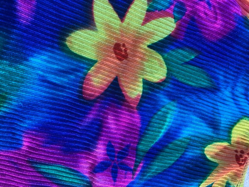 Vintage 90s Neon Pink Yellow Floral High Waisted Ribbed One Piece Swim Suit L