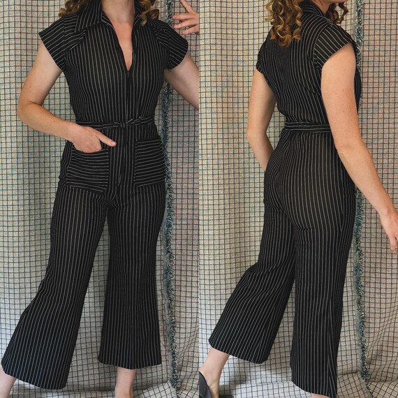 Striped bell bottom jumpsuit sale