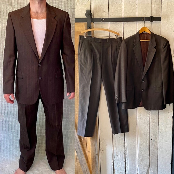 Vintage 70s Dark Copper Brown Stripe Suit Jacket … - image 1