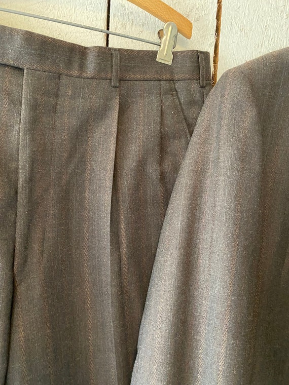 Vintage 70s Dark Copper Brown Stripe Suit Jacket … - image 7