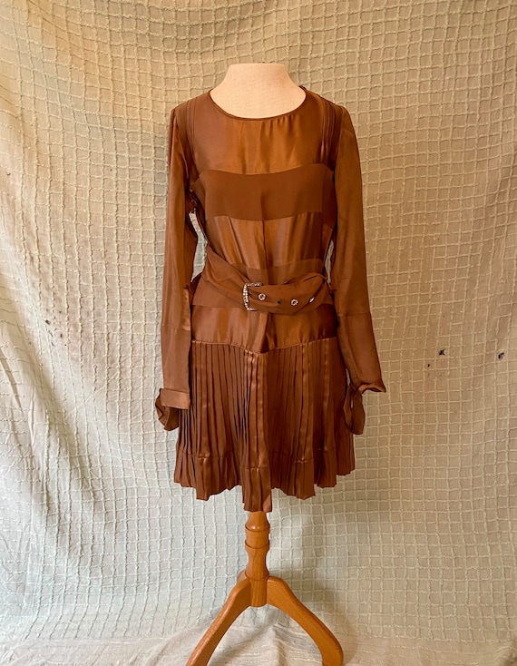 Vintage 20s Copper Drop Waist Pleated Flapper Dre… - image 1