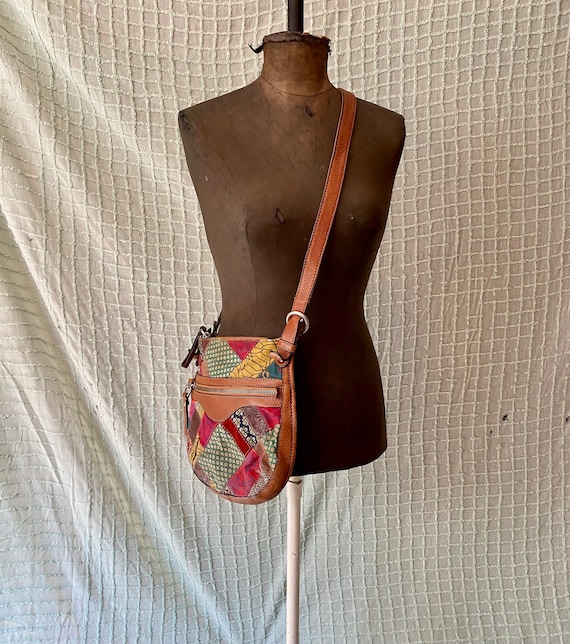 FOSSIL Y2K Canvas Leather Bag Colorful Patchwork … - image 1