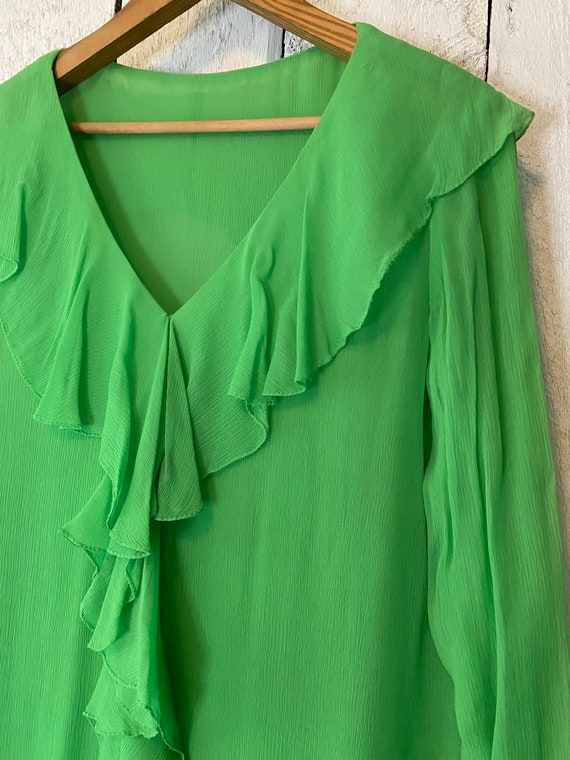 Vintage 60s Does 20s Neon Green Chiffon Fringe Fl… - image 8