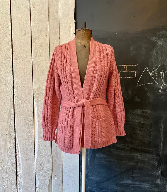 Vintage 70s Dusty Mauve Pink Cable Knit 