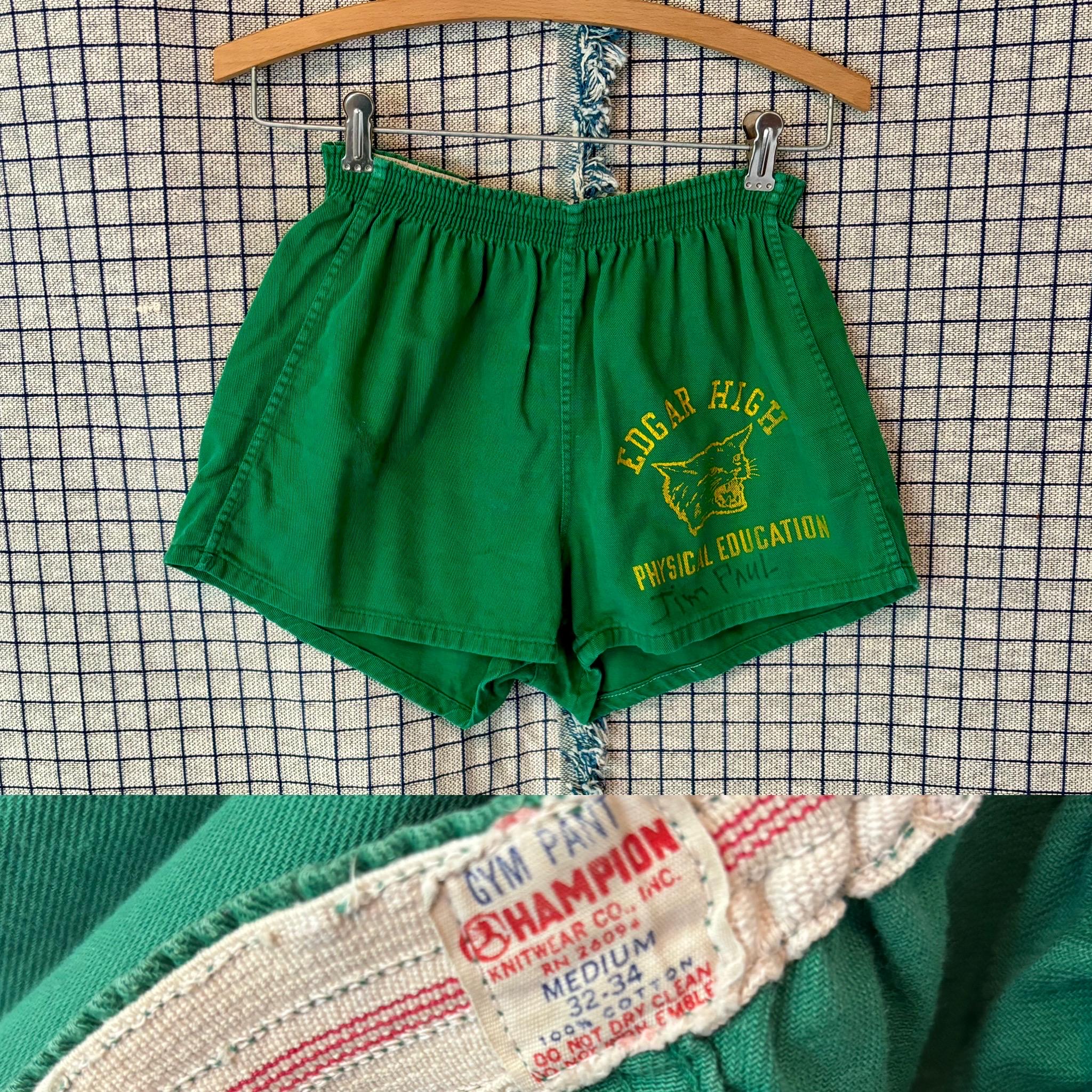 Vintage 60s Green Champion Phys Ed High School Gym Shorts USA Cotton Size S M Etsy