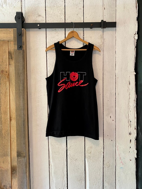 Vintage 90s Black Red Hot Sauce Kiss Tank Top by F