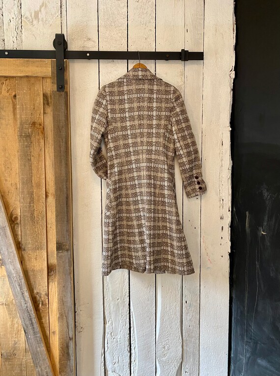 Vintage 60s Mod Beige Brown Neutral Plaid PeaCoat… - image 7