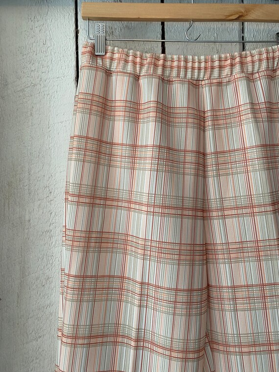 Vintage 70s Peach Pink Plaid High Rise Polyknit S… - image 7