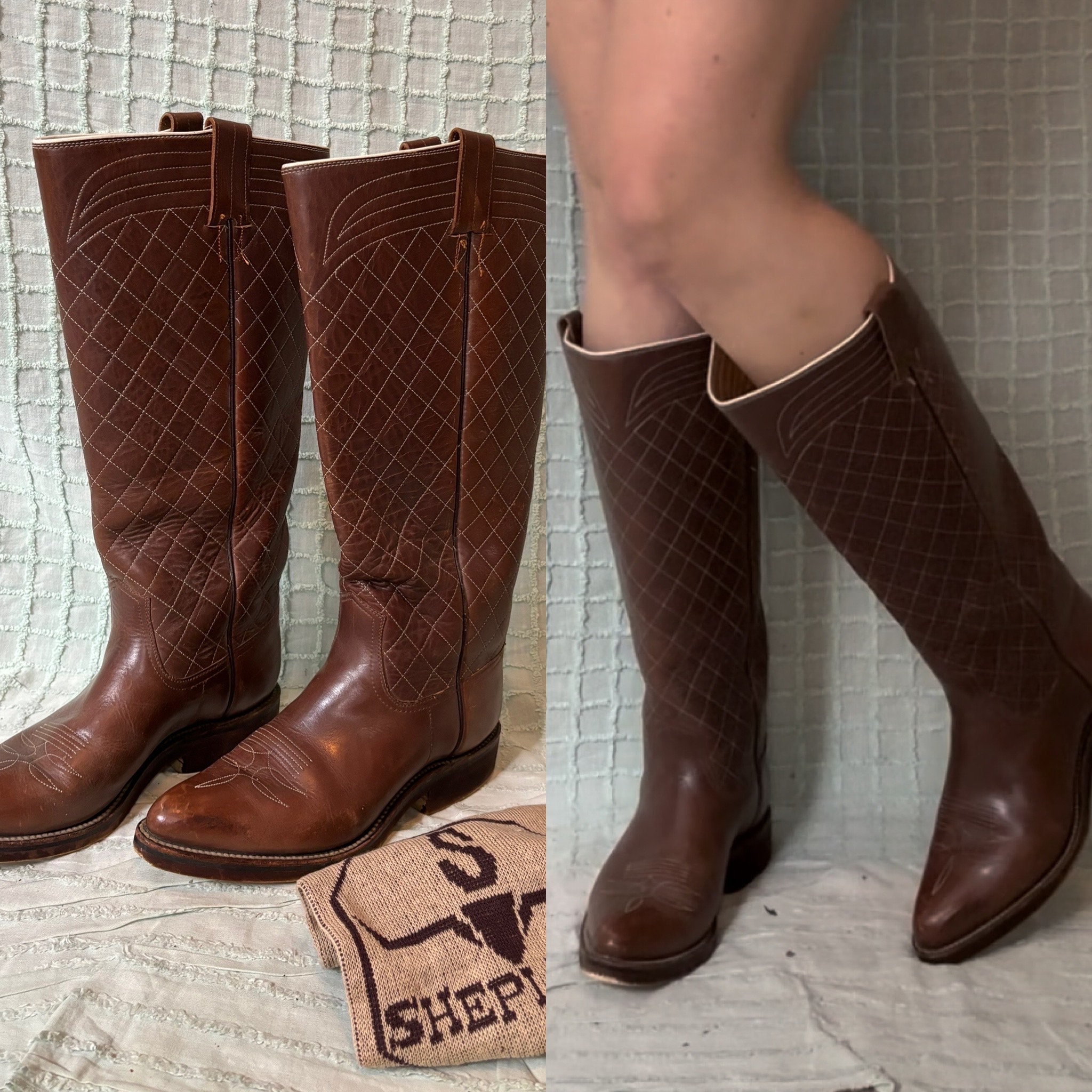 Brown quilted boots top