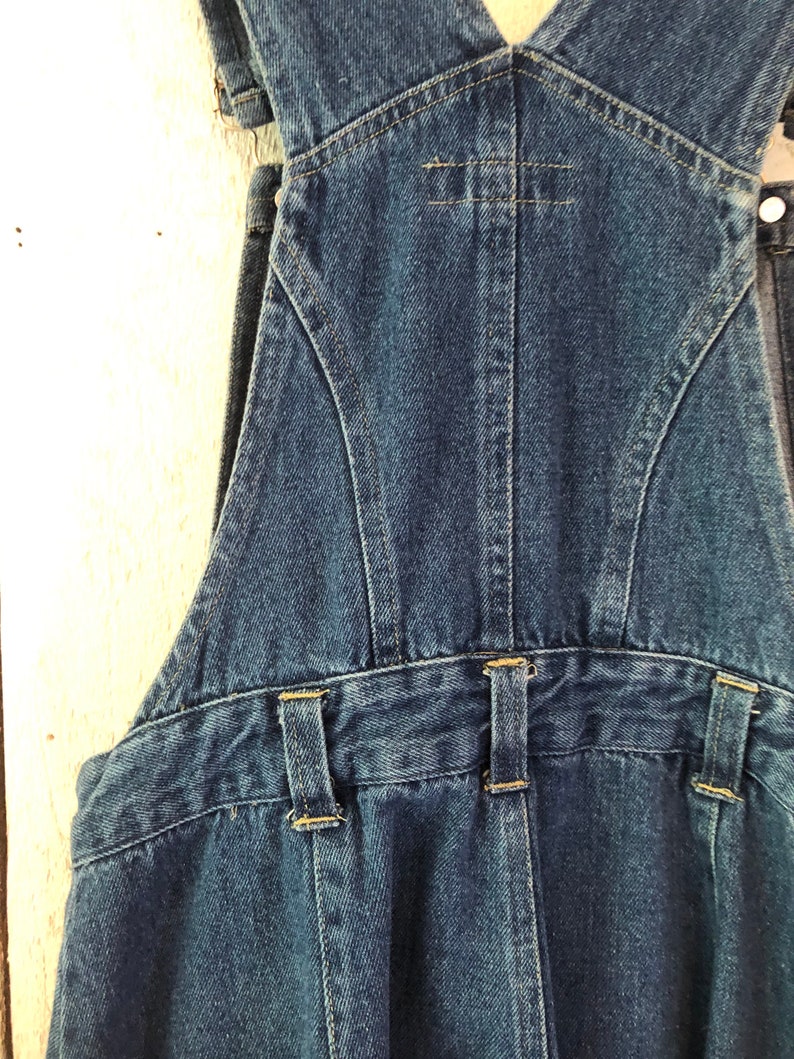 Vintage 90s Blue Denim Silver Button Down Overall Short Jean Skirt Skort size SM