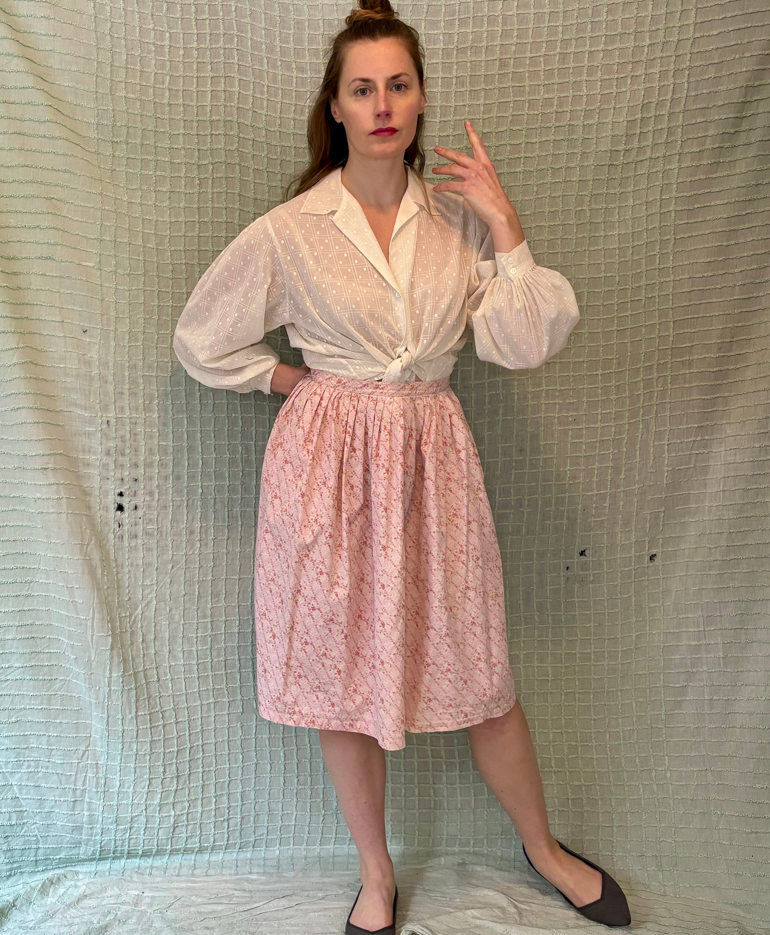 Buy Vintage 90s Pretty Pink Floral Pleated Full Skirt by  