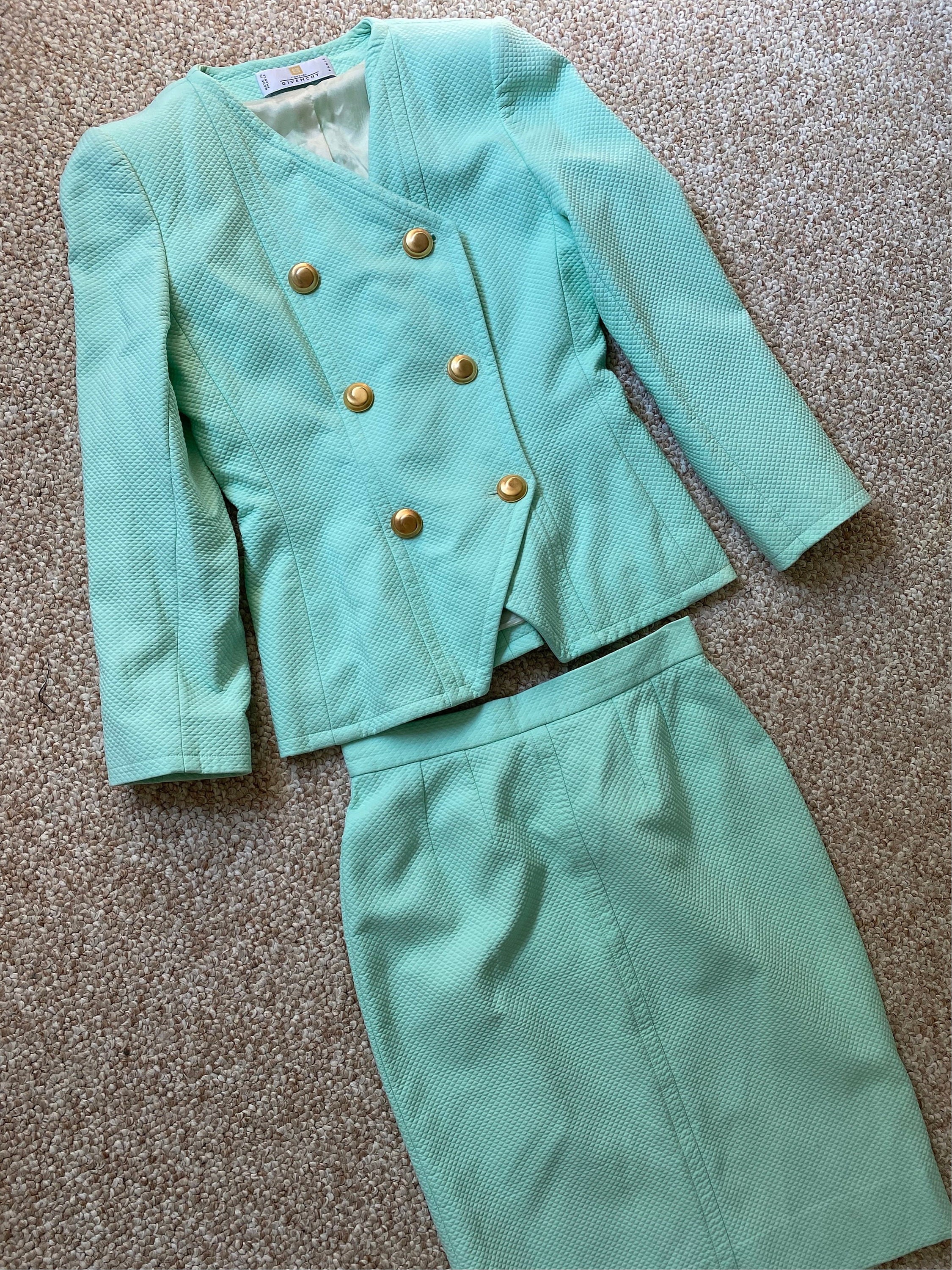 Vintage 80s Sea Foam Green Textured Cotton Brass Button Vintage 80s Sea Foam Green Textured Cotton Brass Button