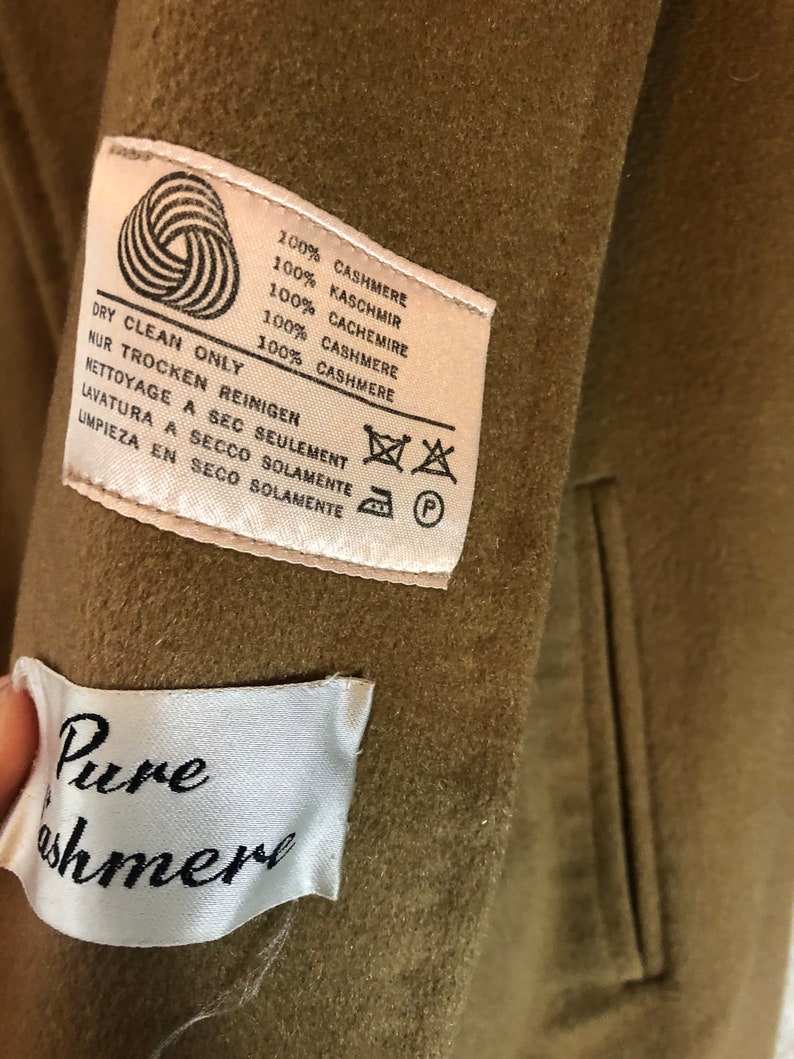Vintage 70s Camel Beige 100/% Cashmere Chic Wide Notched Collar Wrap Trench Coat ML