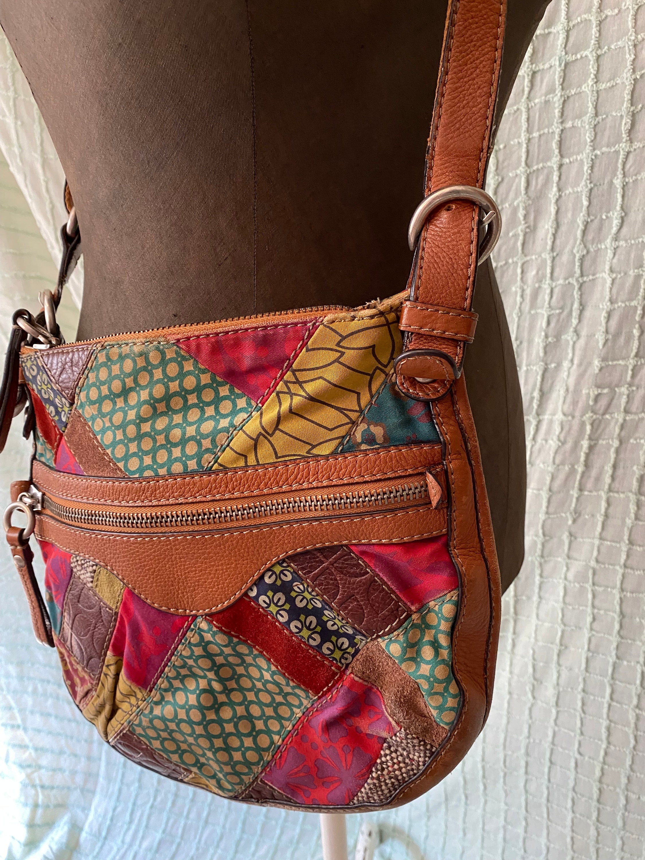Vintage Y2K Patchwork Suade Leather Crossbody Purse Small