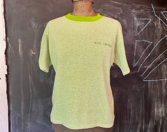 Vintage 70s Green Stripe WSU Oshkosh Short Sleeve Sweatshirt Blue Bar by Champion size M