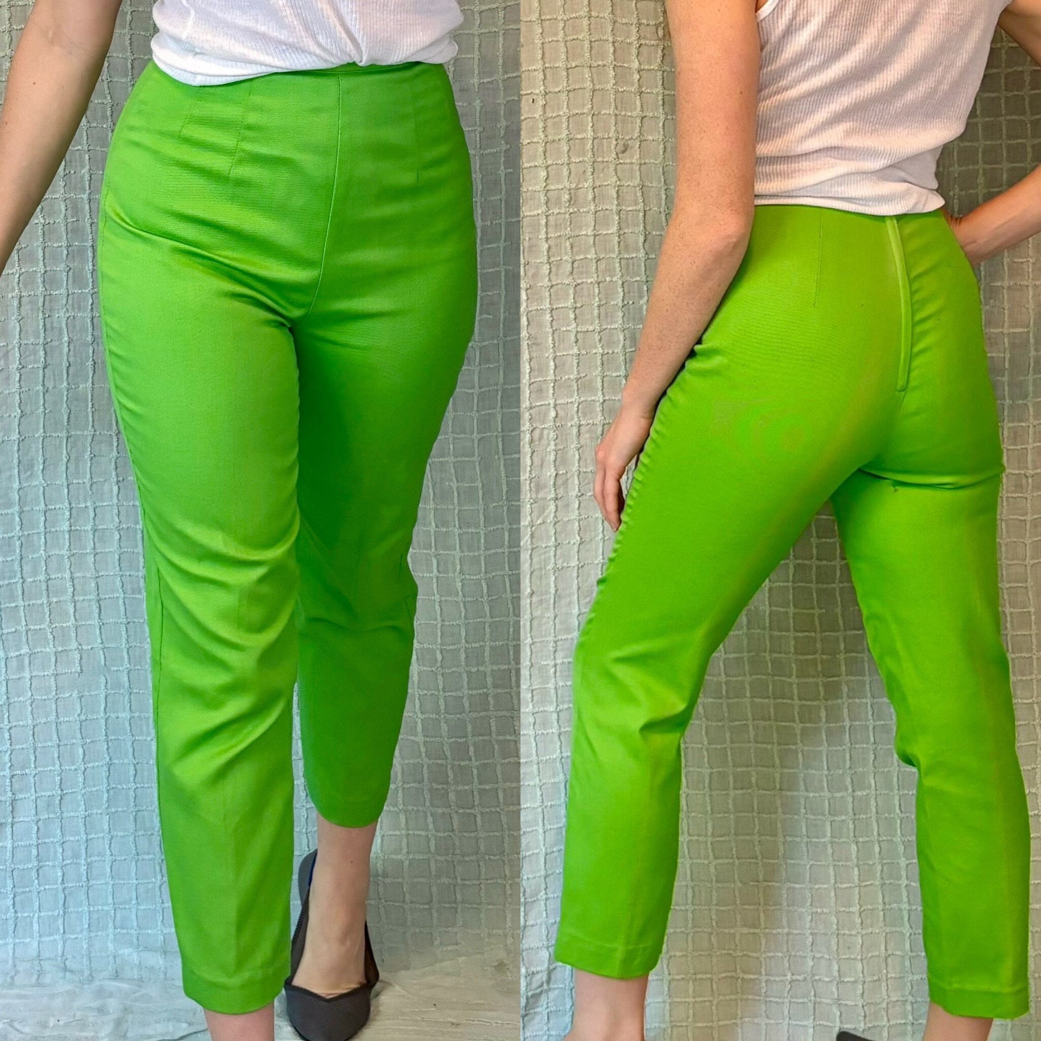 Vintage 60s Lime Green Back Zip Petal Pusher High Rise