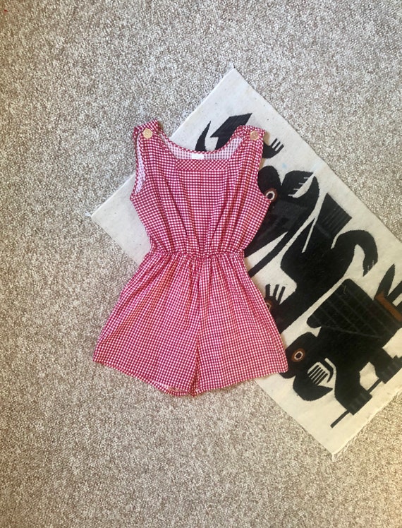 Vintage 50s Red White Gingham Hourglass Playsuit R