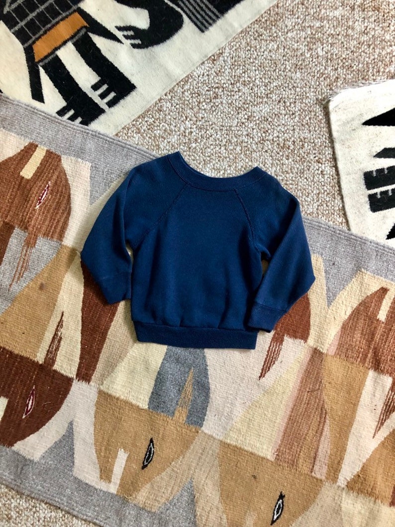 Vintage 80s Retro Navy Blue Super Soft Thin Faded Basic Staple Sweatshirt Kids 2T
