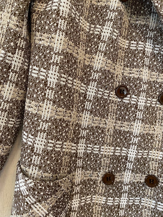 Vintage 60s Mod Beige Brown Neutral Plaid PeaCoat… - image 10