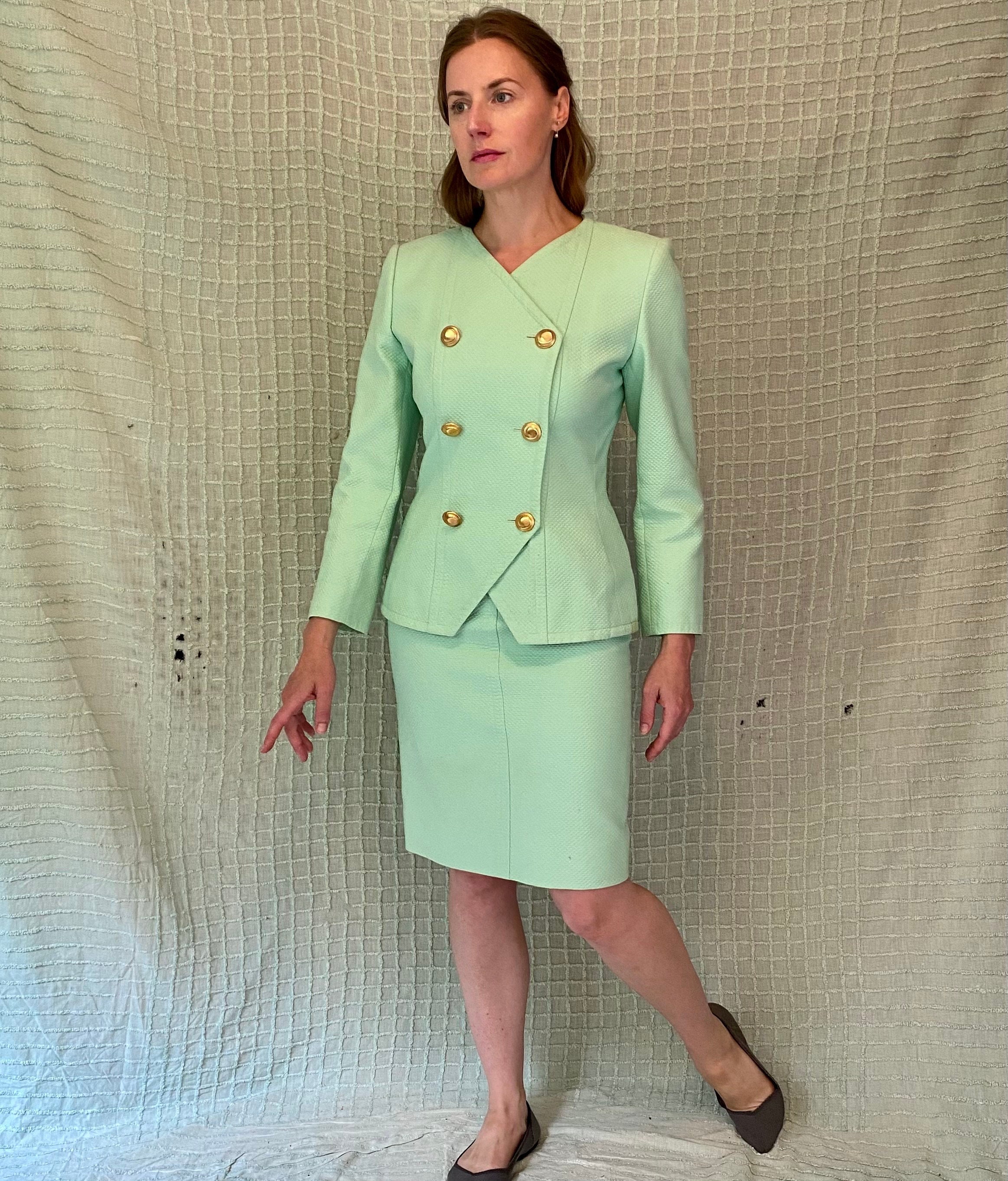 Vintage 80s Sea Foam Green Textured Cotton Brass Button Vintage 80s Sea Foam Green Textured Cotton Brass Button