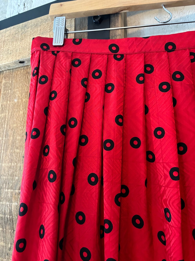 Vintage 80s Red Black Polka Dot Pussy Bow Silk Skirt Set by Christian