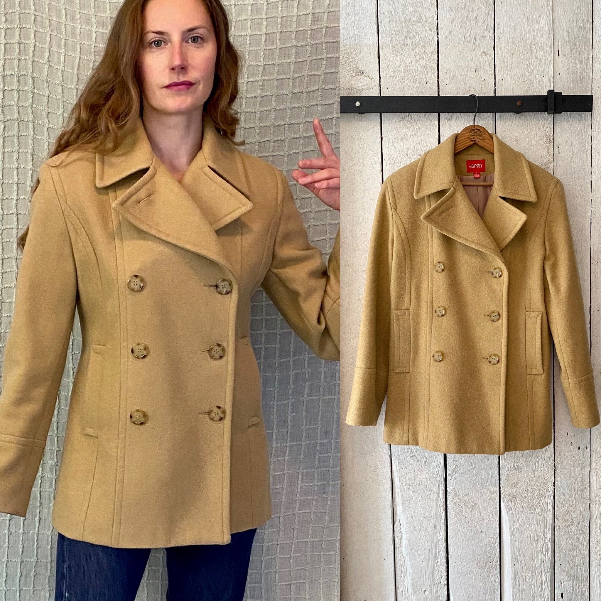 Vintage 90s Camel Beige Wool Minimalist Preppy Tailored Peacoat by ...