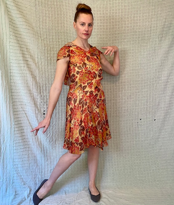 1920s Vintage Antique Orange Floral Silk Chiffon … - image 4