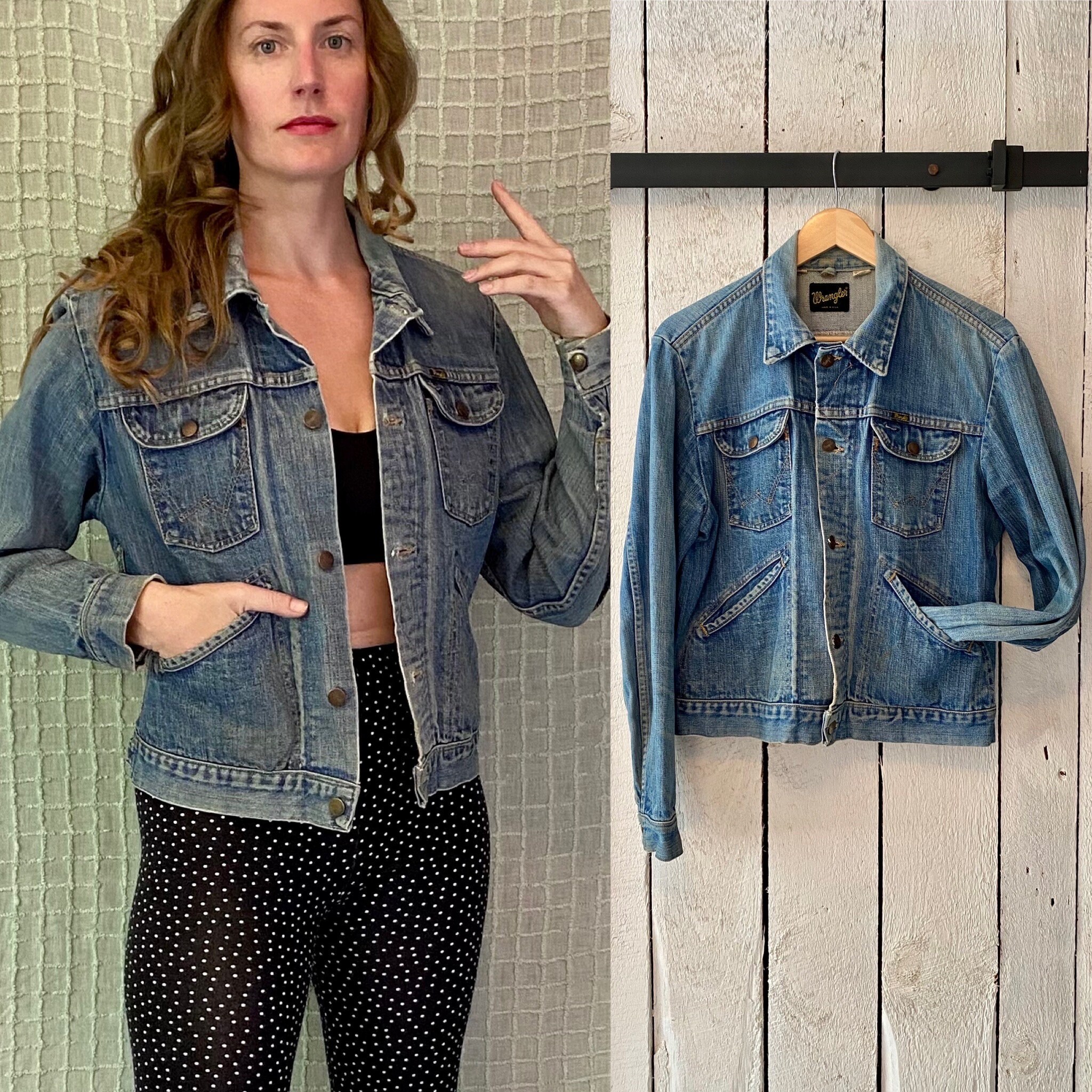 Vintage 70s Faded Blue Wrangler Denim Jean Jacket No Fault Trucker