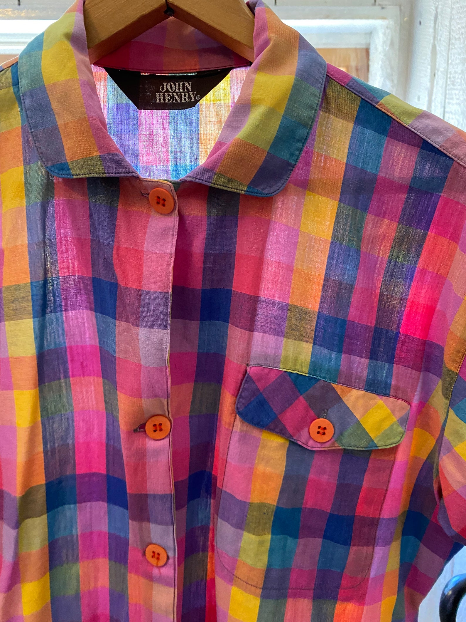 Vintage 80s Bright Rainbow Madras Plaid Button Down Blouse - Etsy