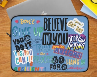Funda azul para portátil, funda cristiana para portátil, funda inspiradora para portátil, funda para portátil para jóvenes y estudiantes, funda motivacional para portátil, regalo para él.