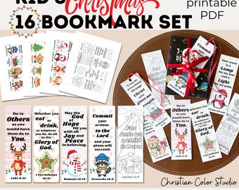 Kid's Christmas Bible Verse Bookmarks | Digital Download with 16 Printable Bookmarks | Christian Inspirational Gift