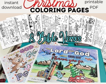 Páginas para colorear navideñas imprimibles / 8 páginas para colorear de versículos bíblicos imprimibles / Páginas para colorear cristianas inspiradoras