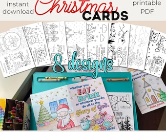 Print and Color Christmas Cards | 8 Printable Bible Verse Cards | Instant Download | Christian Inspirational Christmas Cards