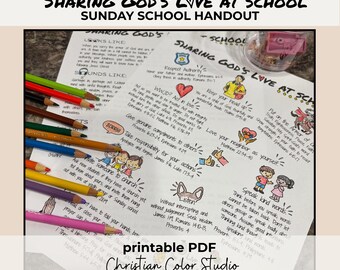 Sharing God's Love at School Printable | Sunday School Handout | Digital Download