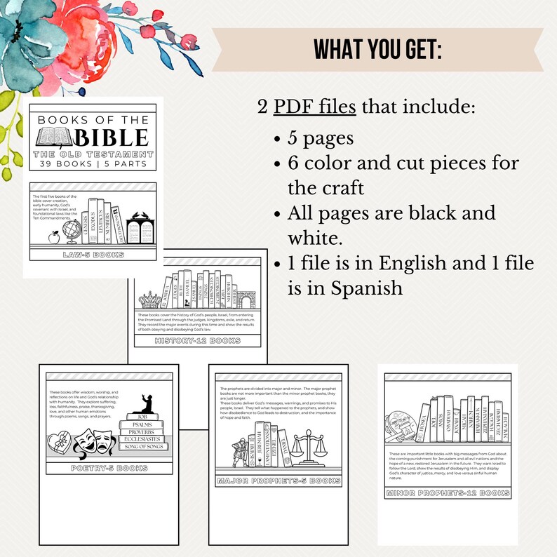 Old Testament Books of the Bible Printable Craft | English and Spanish Versions | Sunday School Craft | Digital Download image 2