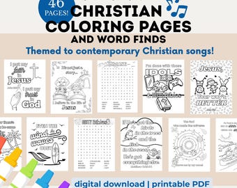 Dibujos para colorear y sopas de letras cristianas / Descarga digital / Páginas de actividades con versículos bíblicos