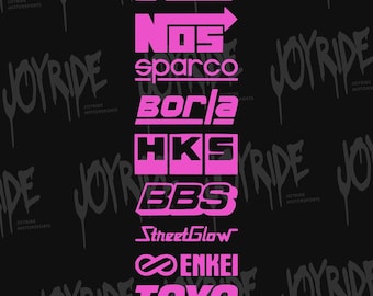9 Car Automotive Sponsor Decals Pack JDM Drift Racing Sport Logos Gloss Neon Pink Vinyl Die-Cut Decal Sticker For Window, Bumper, Vehicle