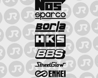 9 Car Automotive Sponsor Decals Pack JDM Drift Racing Sport Logos Gloss Black Vinyl Die-Cut Decal Sticker For Window, Bumper, Vehicle