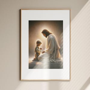 Jesus and Little Boy Praying, Christian Art, Jesus and Boy, Jesus and Kids, Jesus with Children, Jesus Art, Digital LDS Art, Bible Painting