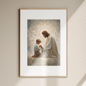 Jesus and Little Boy Praying, Christian Art, Jesus and Boy, Jesus and Kids, Jesus with Children, Jesus Art, Digital LDS Art, Bible Painting
